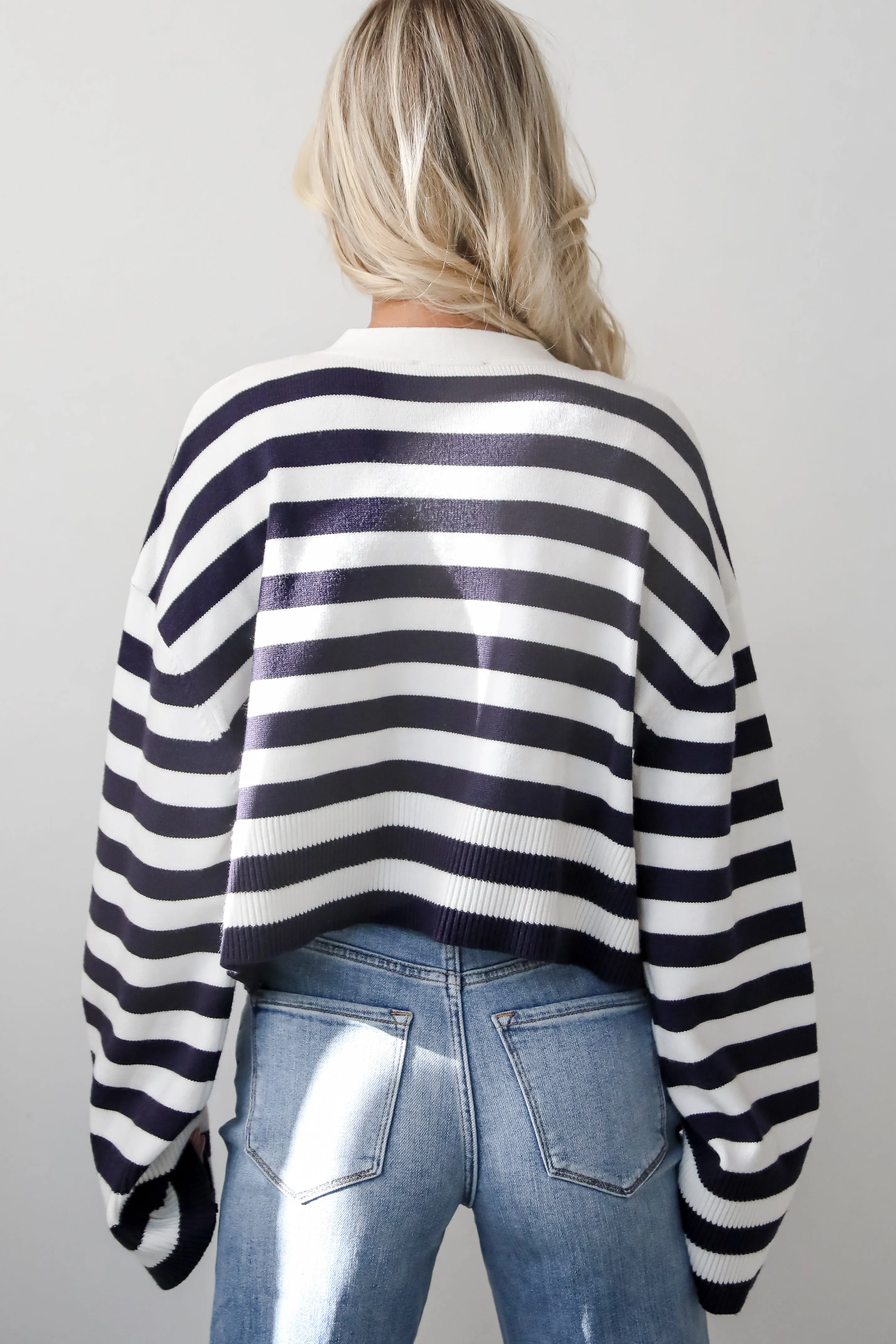 Genuine Charm Navy Striped Cropped Sweater Cardigan