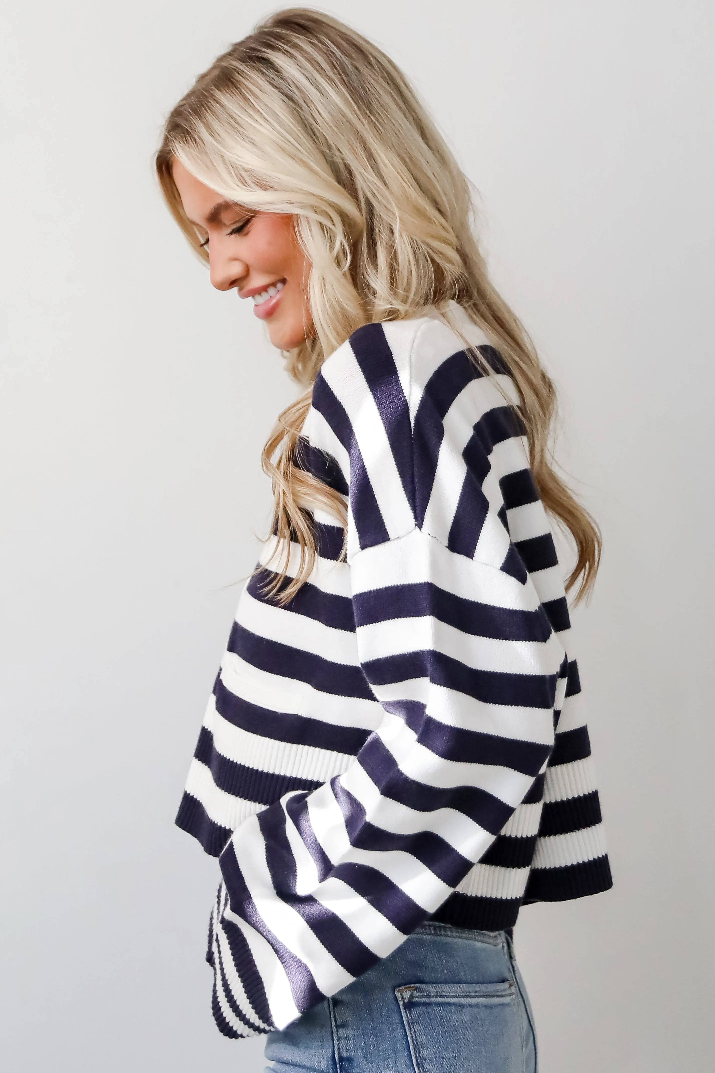 Genuine Charm Navy Striped Cropped Sweater Cardigan