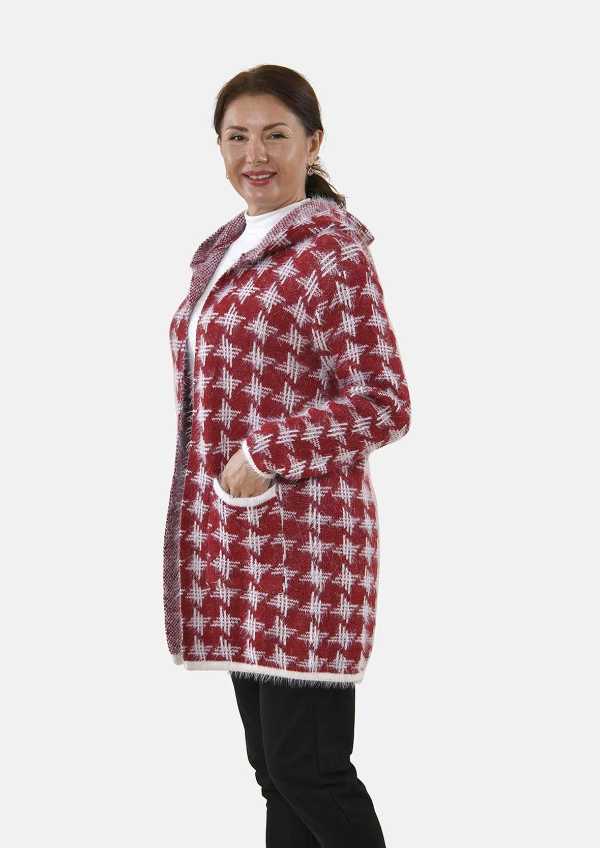 Geometric Coatigan With Hood & Pockets