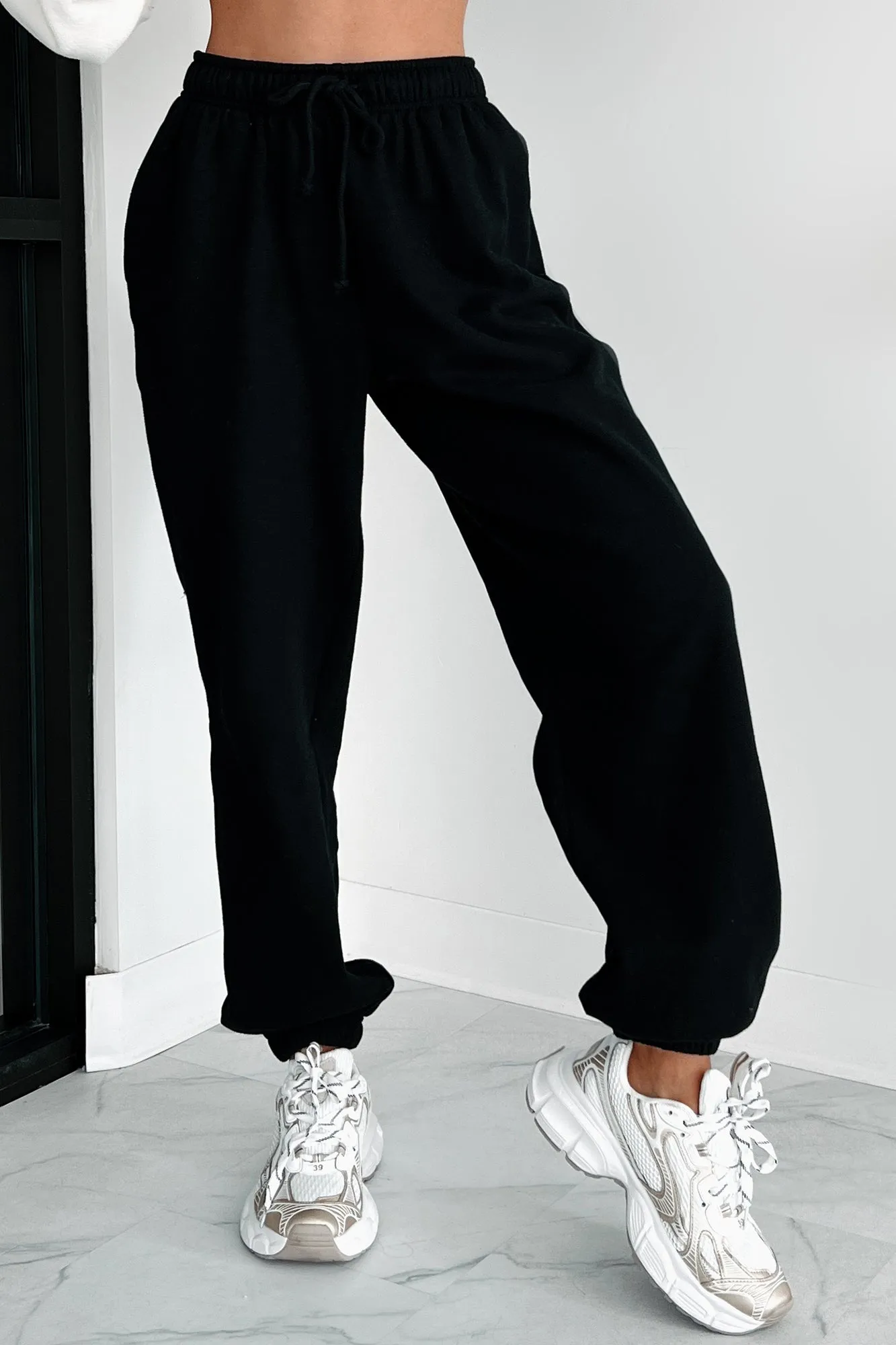 Gloomy Days Drawstring Waist Joggers (Black)