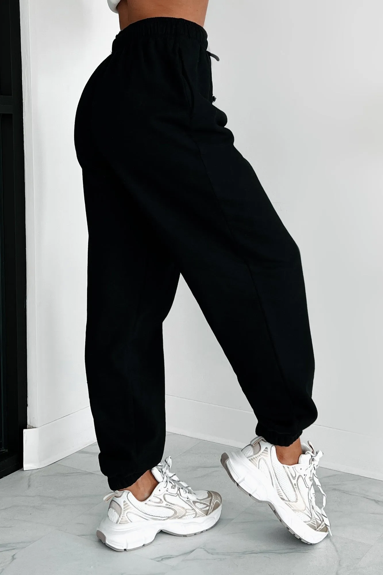 Gloomy Days Drawstring Waist Joggers (Black)