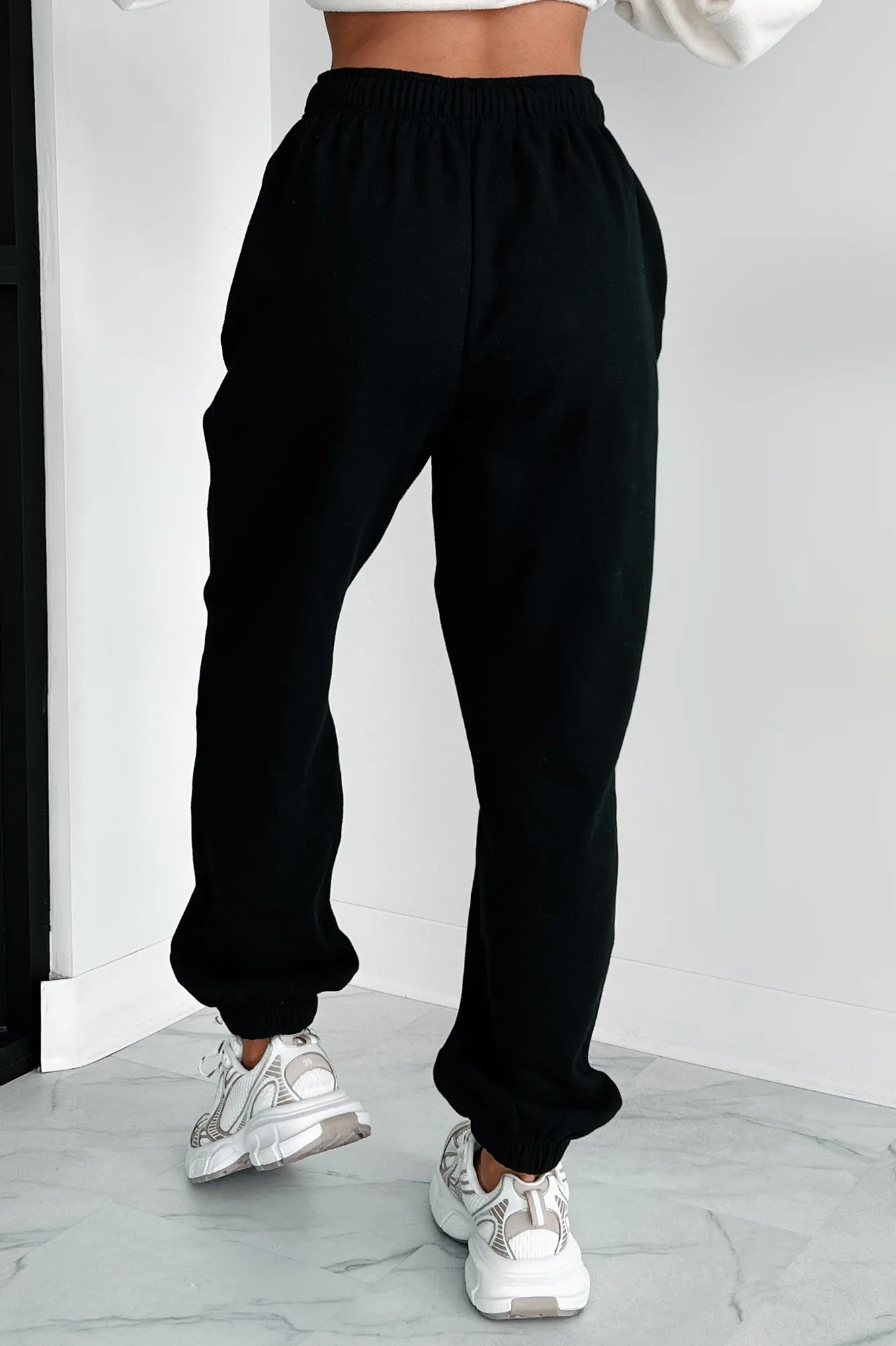 Gloomy Days Drawstring Waist Joggers (Black)