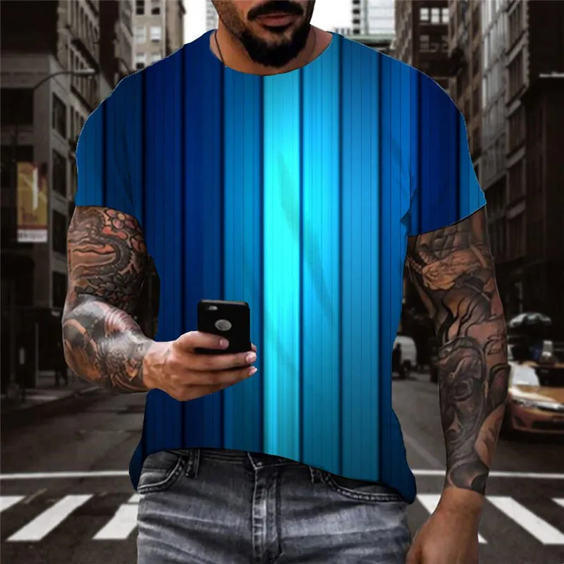 Gradient blue vertical stripes tshirts shirt tee special texture art costume men different Casual