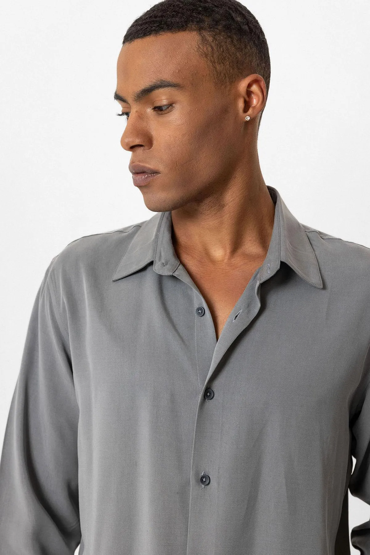 Gray Technical Tencel Fabric Men's Shirt - Wessi