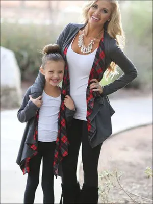 Grey Long Sleeve Mommy and Me Waterfall Sweater Cardigan