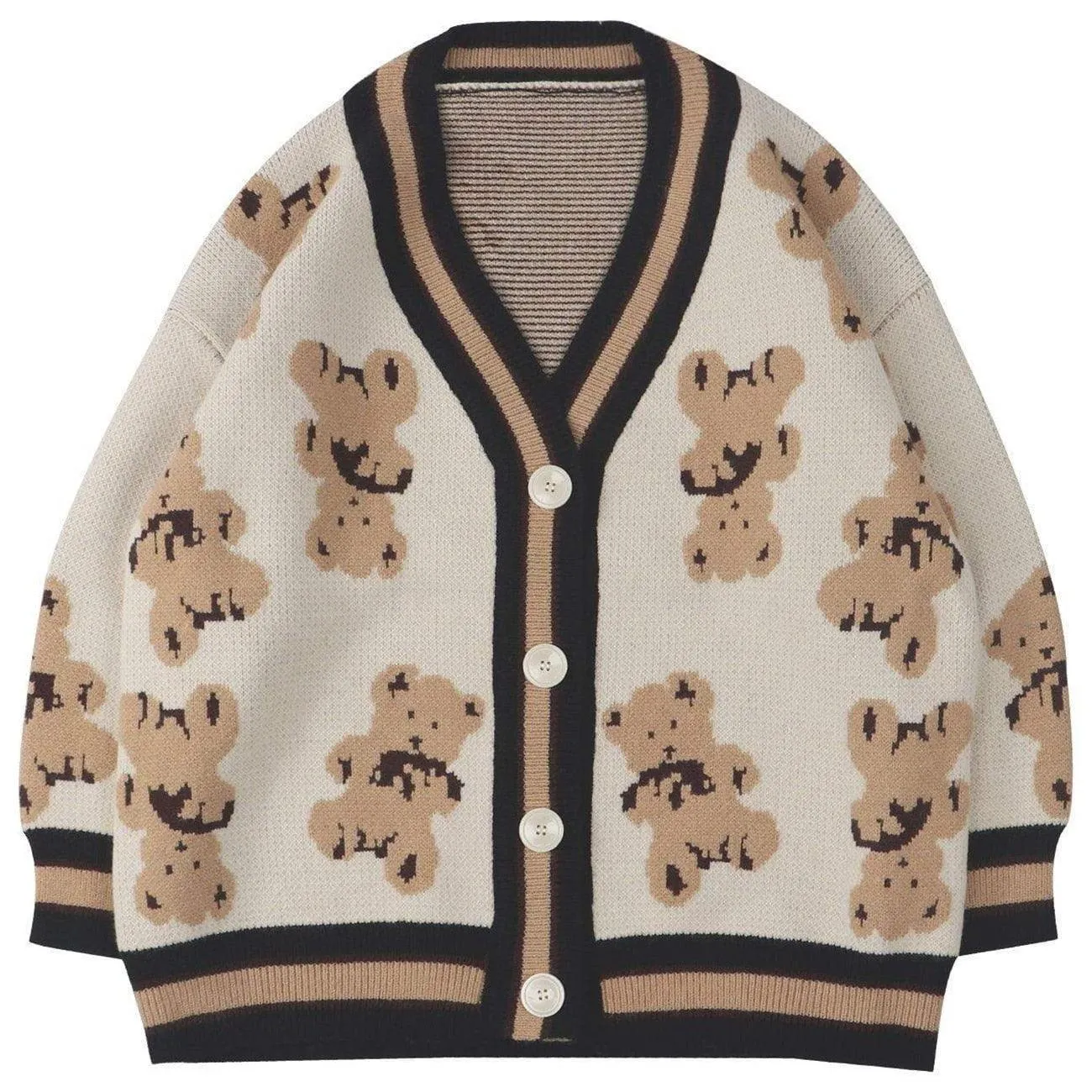 Harajuku Cartoon Bear Knit Cardigan Sweater - Embrace the Cuteness 🐻💖