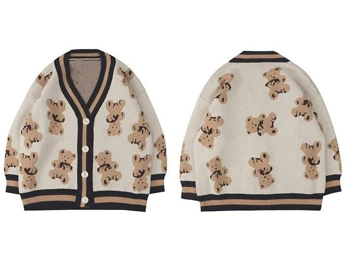 Harajuku Cartoon Bear Knit Cardigan Sweater - Embrace the Cuteness 🐻💖