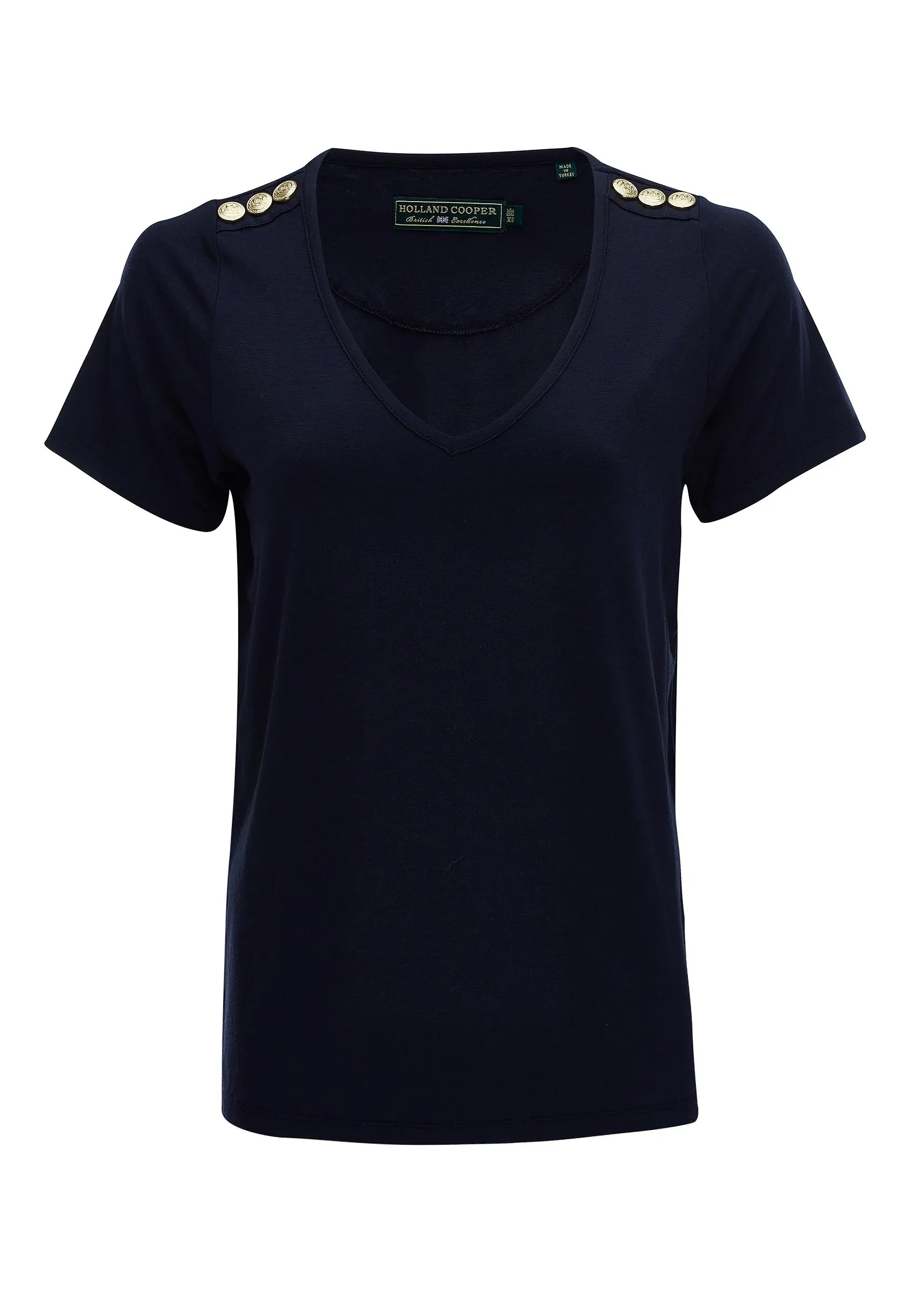 Holland Cooper Relax Fit V Neck Tee in Navy