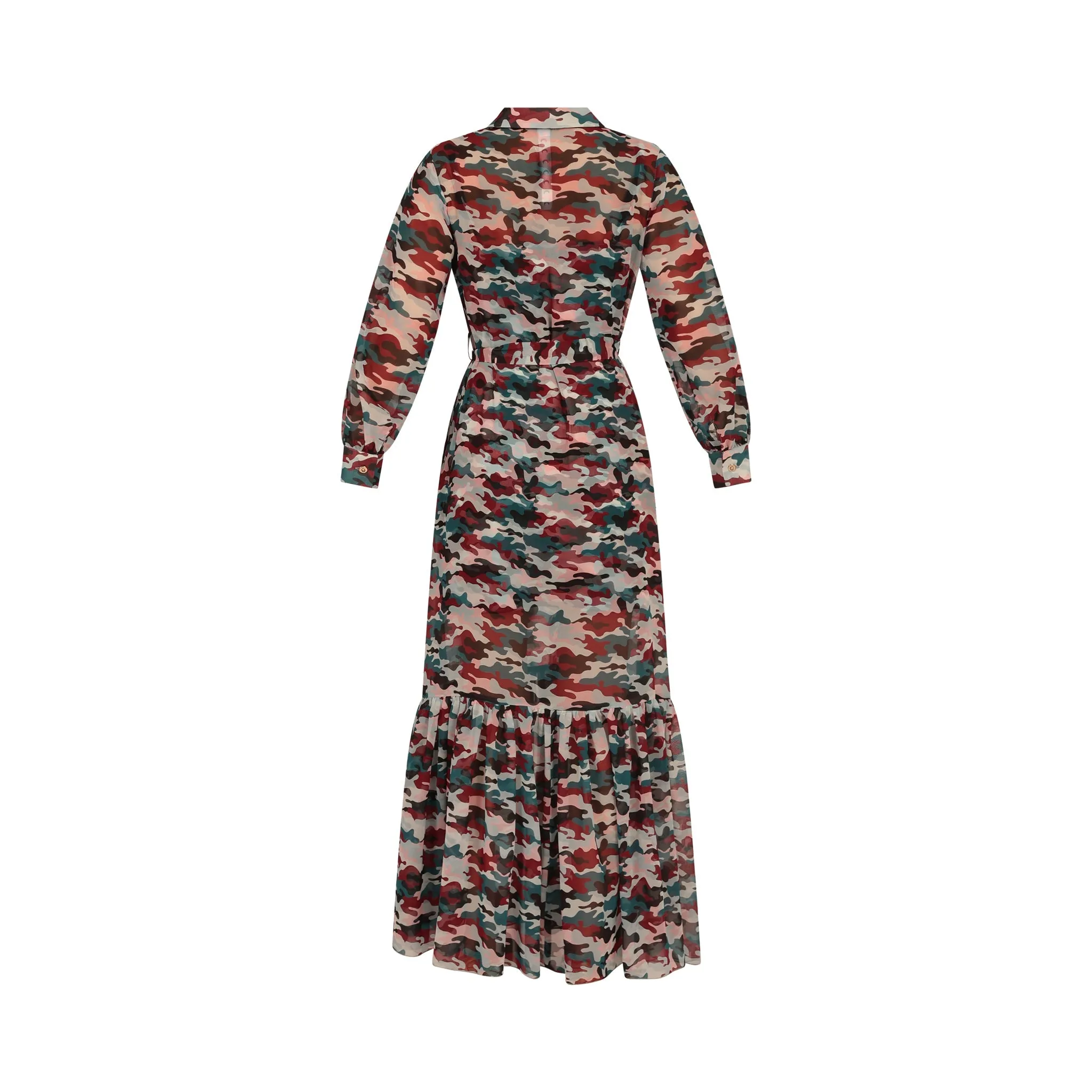 Ilu Long Sleeve Maxi Shirt Dress Sunset Camo