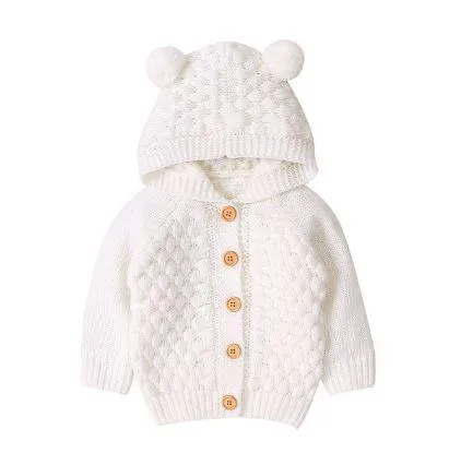 Infant Knitted Bear Cream Pom Sweater