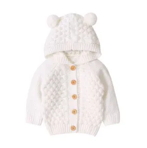 Infant Knitted Bear Cream Pom Sweater