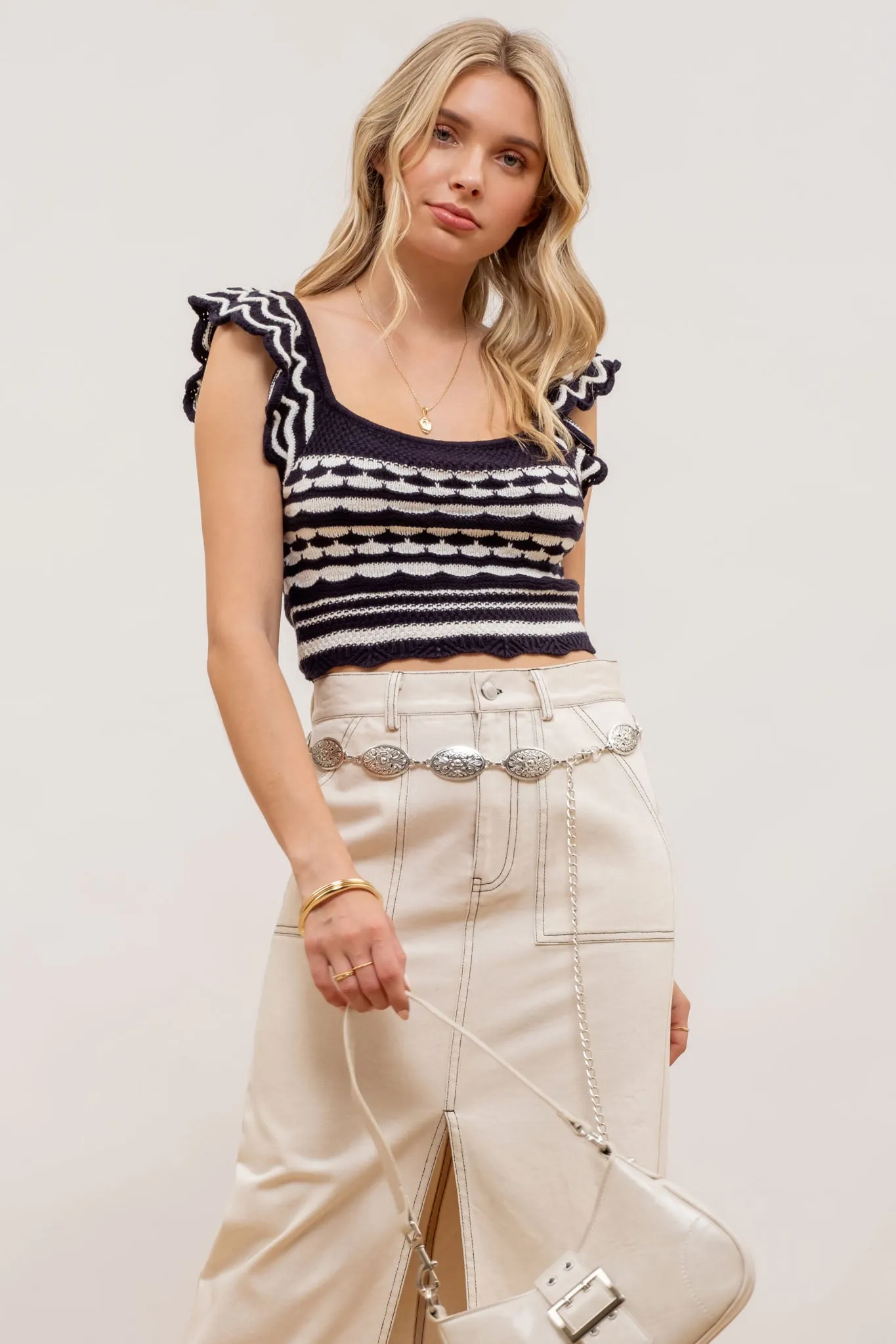 JACQUARD SWEATER KNIT CROP TOP