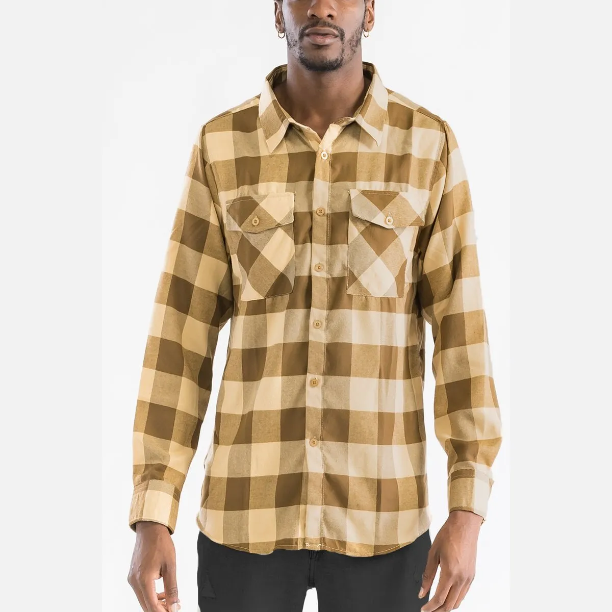 Khaki & Brown Checkered Flannel Shirt