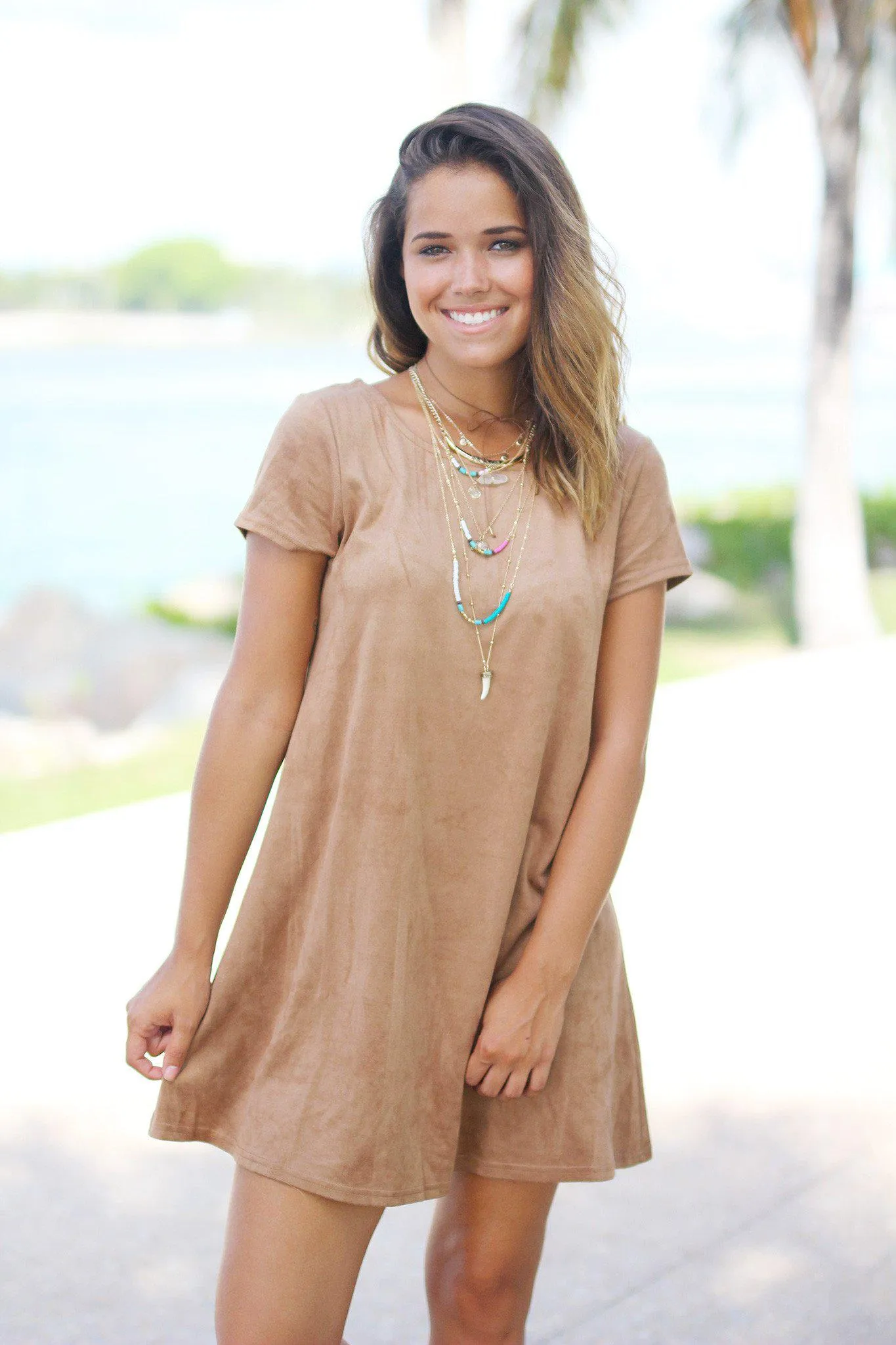 Khaki Suede Short Dress