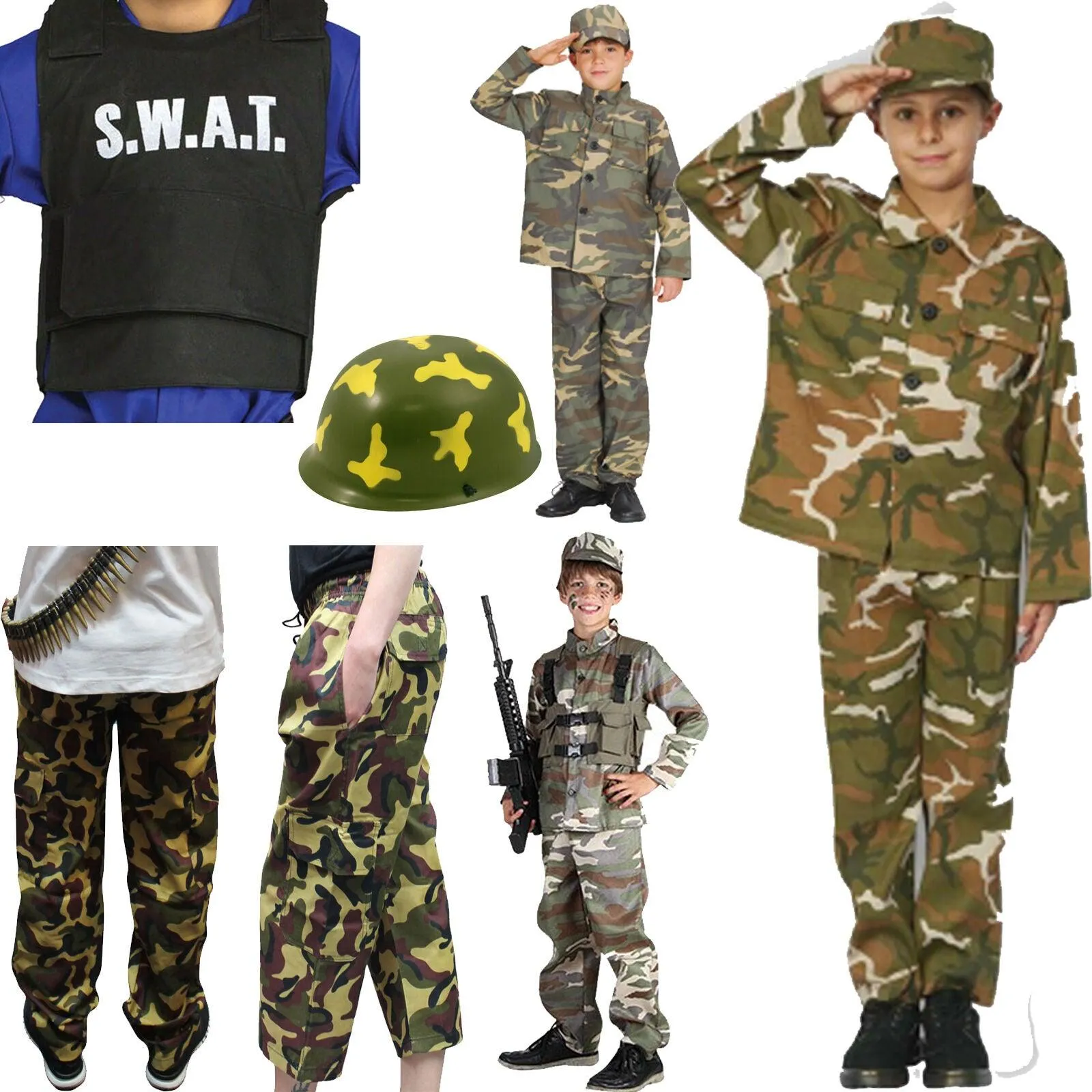 Kids Children’s Armed Forces Camouflage Fancy Dress Costumes Complete Outfit