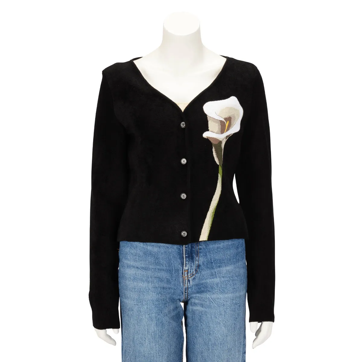 Lanvin Black Jacquard Calla Lily V-Neck Cardigan L