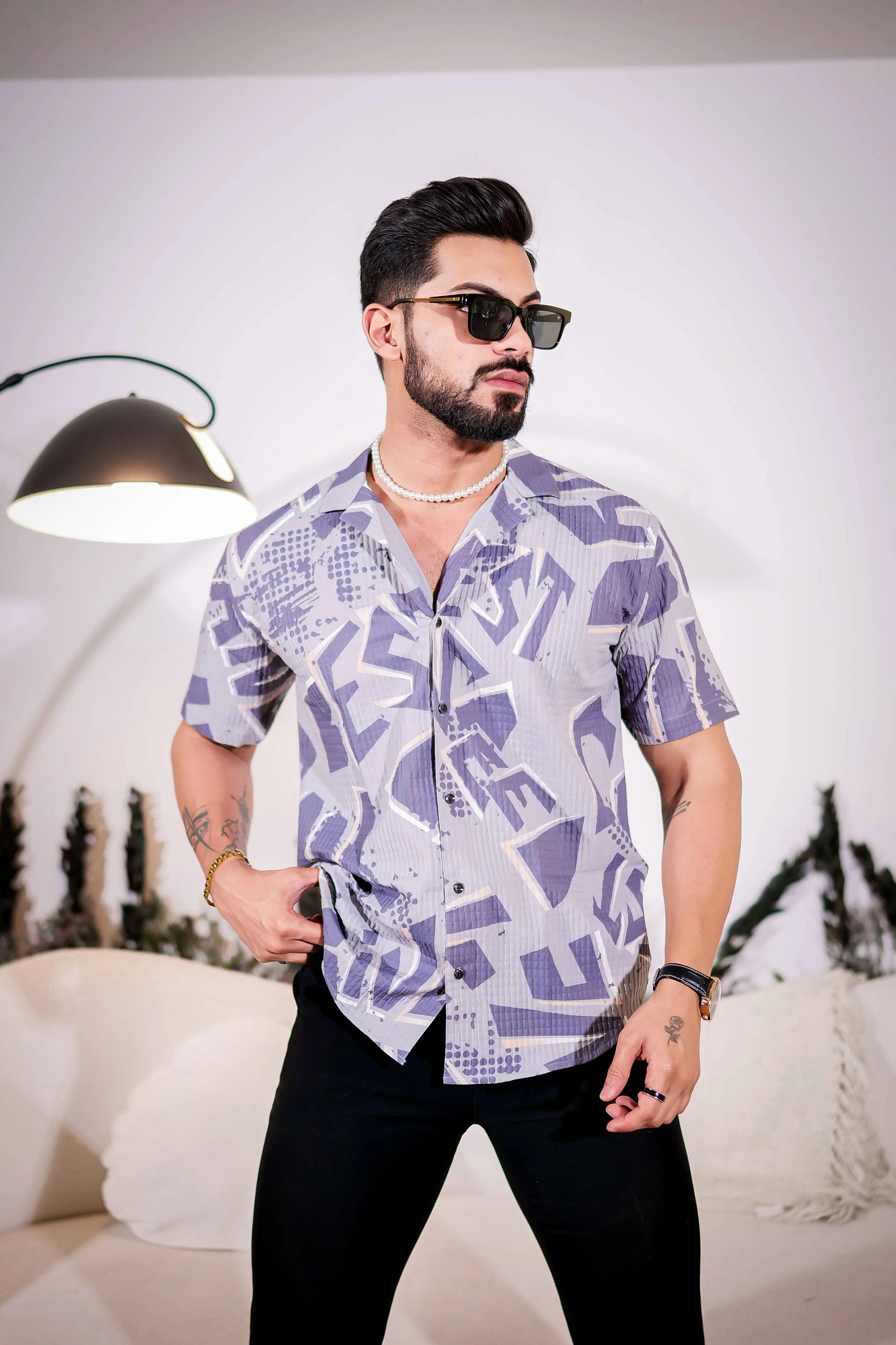 Lavender Grey Half Sleeve Imported Premium Shirt for Men's