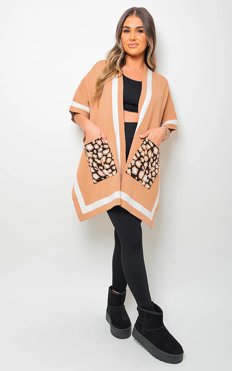 Leopard Pocket Wrap Knitted Cardigan