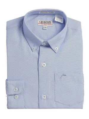 Light Blue Boys Long Sleeve Oxford Button Down Dress Shirt