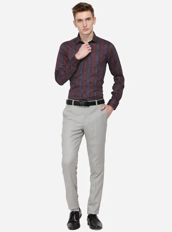 Light Grey Solid Super Slim Fit Formal Trouser | Greenfibre