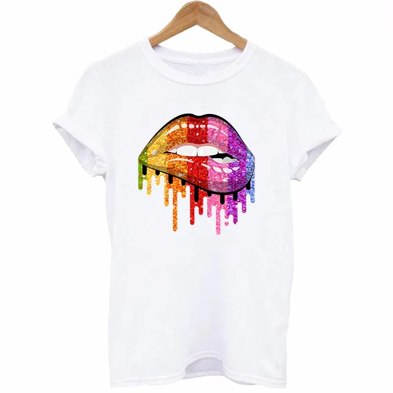 Lips Patches Rainbow Lips Thermal Sticker Iron On Transfers Fashion Girl DIY T-Shirt Tops Patch Heat Transfer Stickers Appliqued