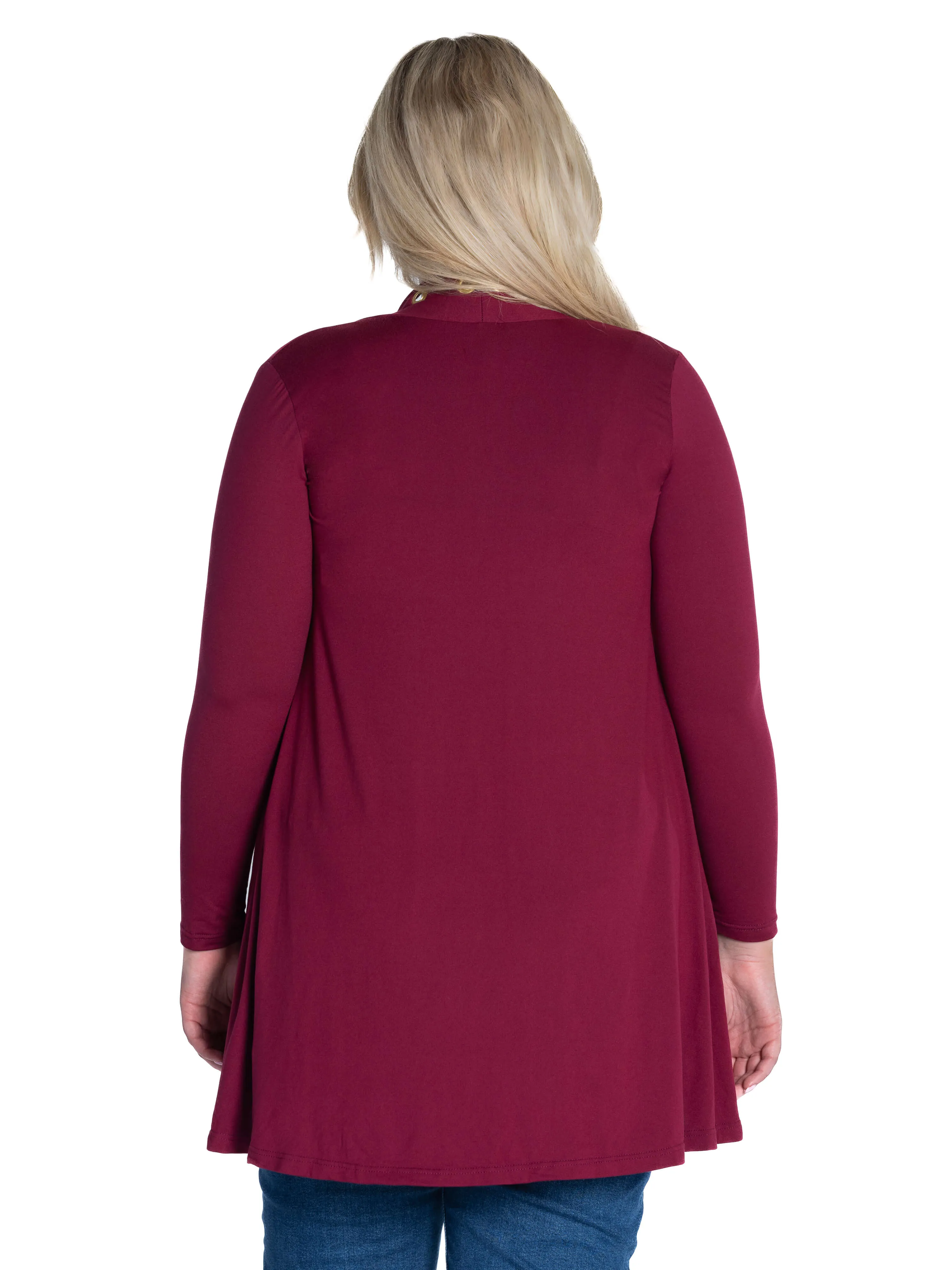 Long Sleeve Mid Thigh Open Front Plus Size Cardigan with Grommet Details