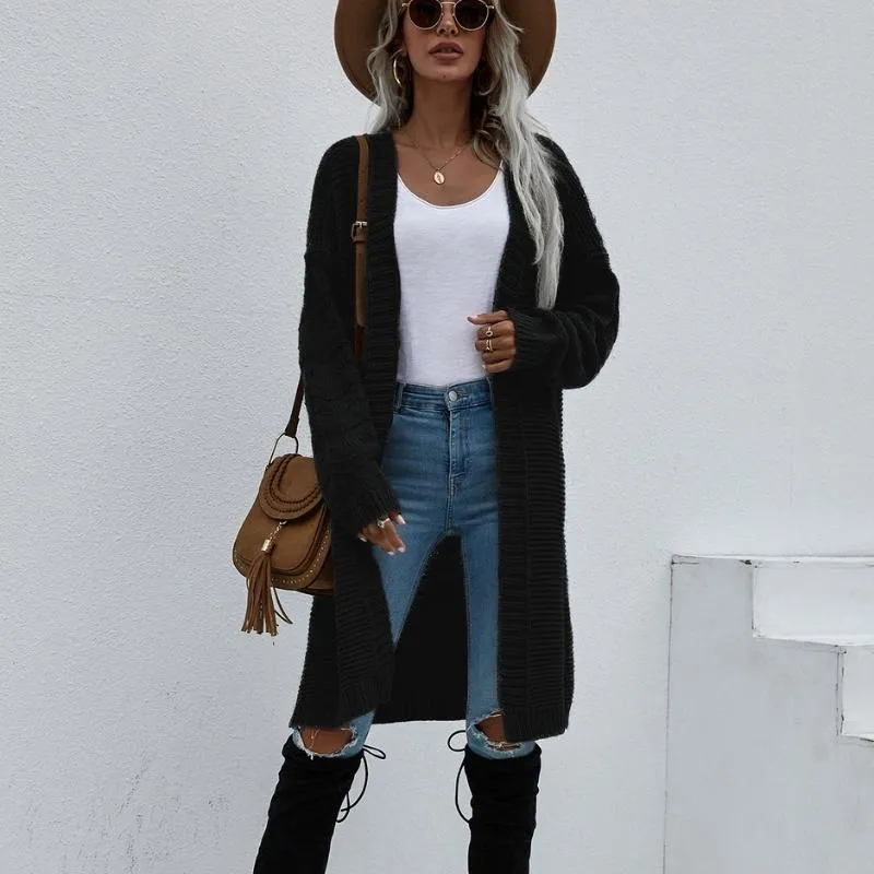 Long Solid Buttonless Knit Cardigan