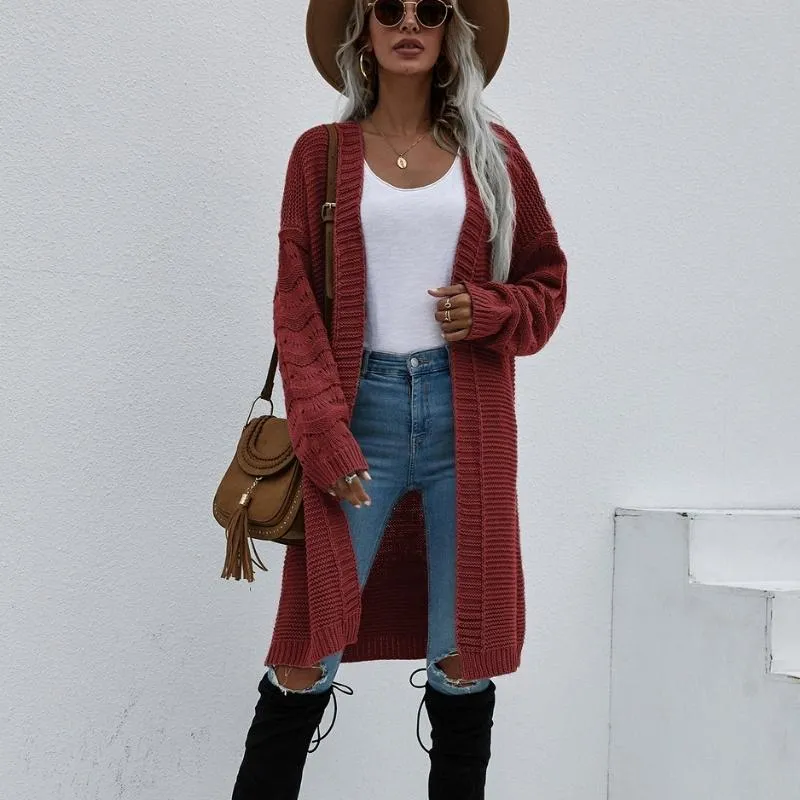 Long Solid Buttonless Knit Cardigan