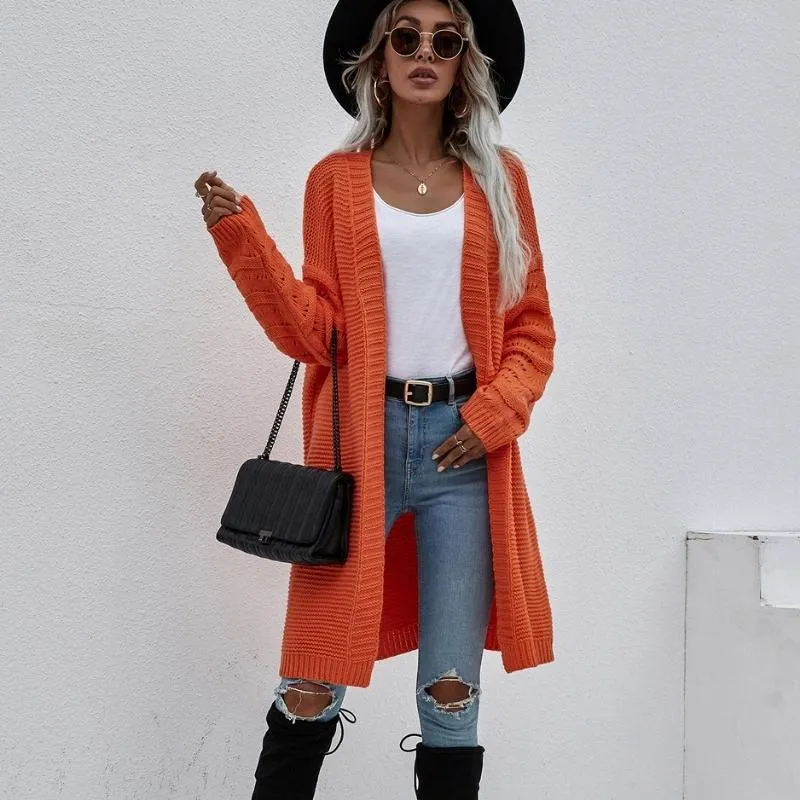 Long Solid Buttonless Knit Cardigan