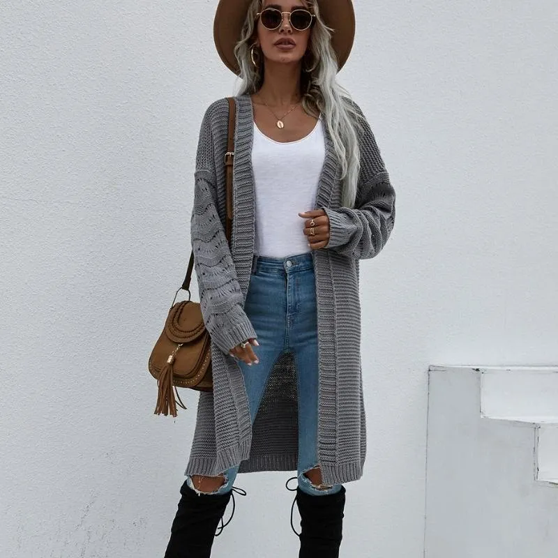 Long Solid Buttonless Knit Cardigan