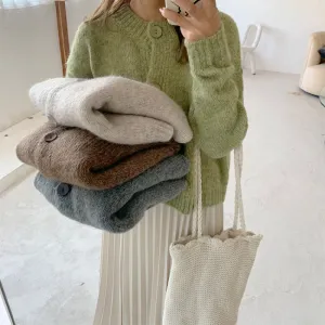 Loose Women Cardigan Sweater Casual O Neck Loose Knitted Jacket Long Sleeve Korean Fall Button Up Female Short Sweater Coat