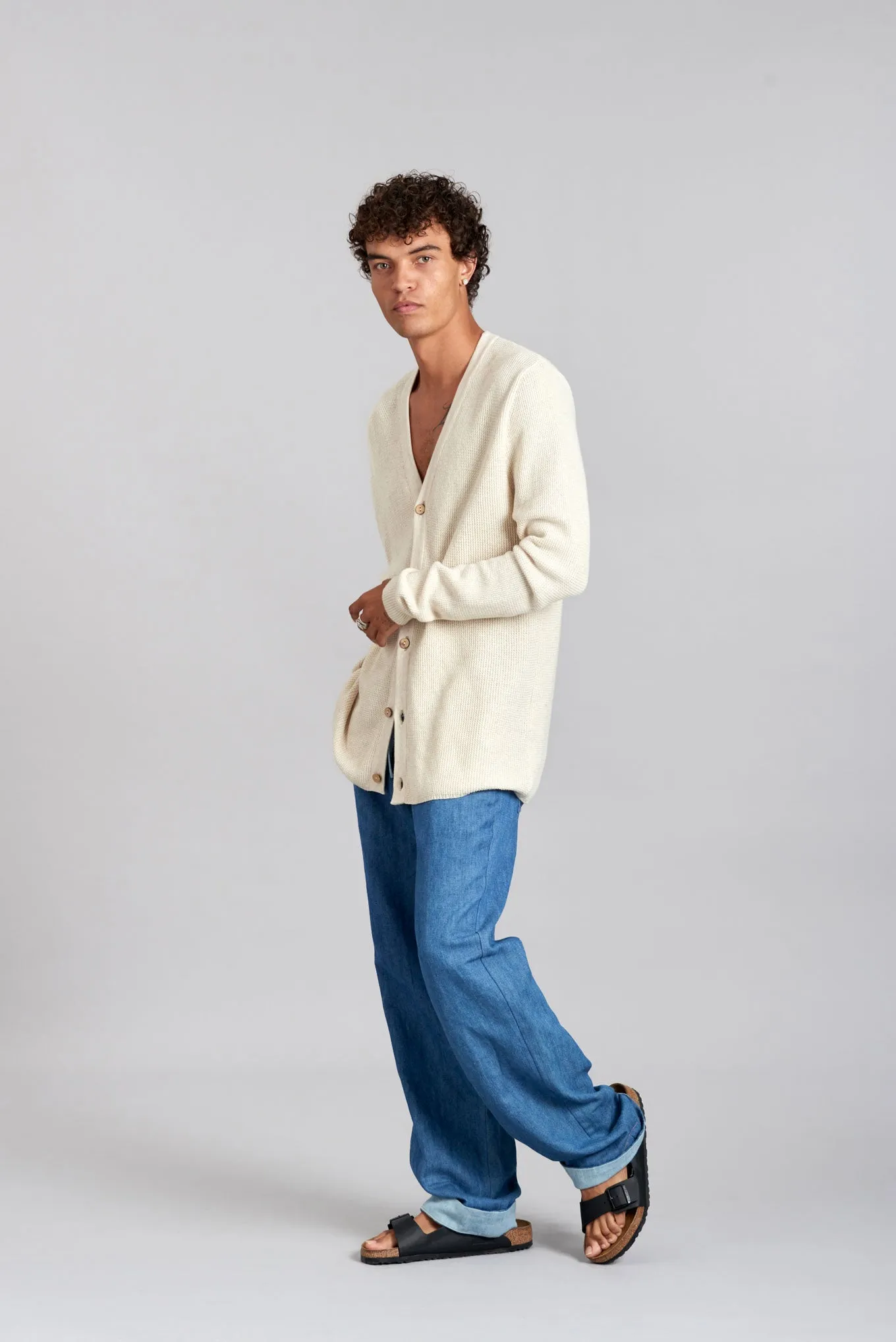 Lucas Cotton Cardigan Ivory Melange