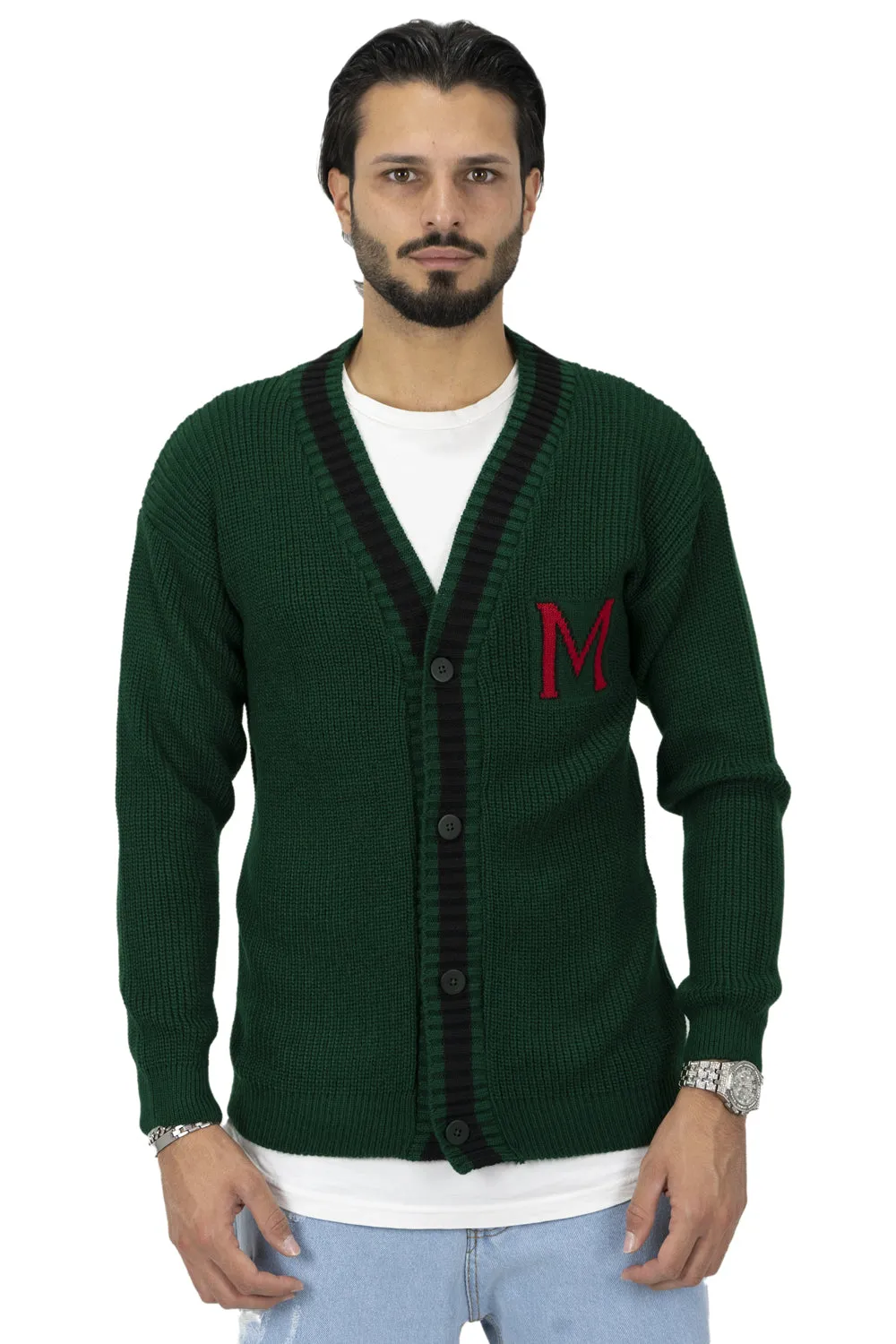 Maglione Cardigan College Con Lettera Ricamata Art. Mg94