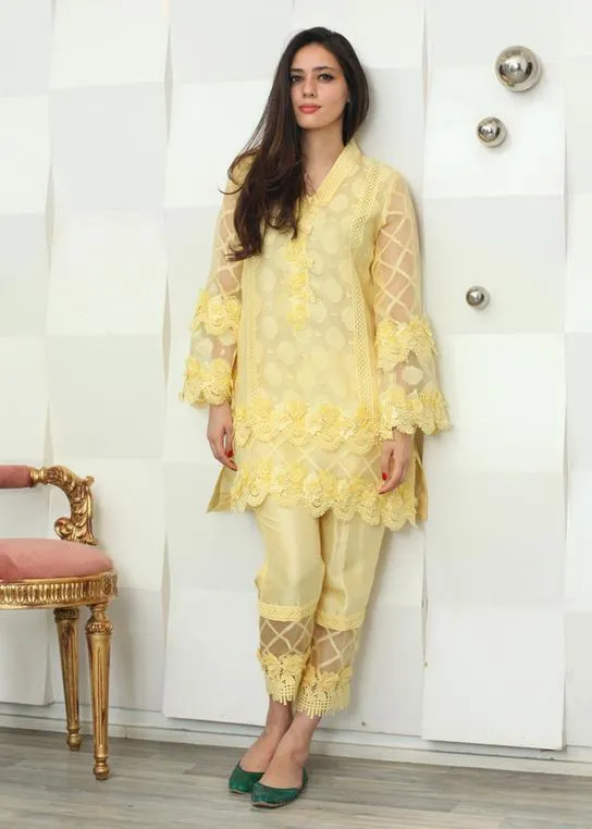 Maheen Trends - Calla - Yellow - 2 Piece - Silk & Organza