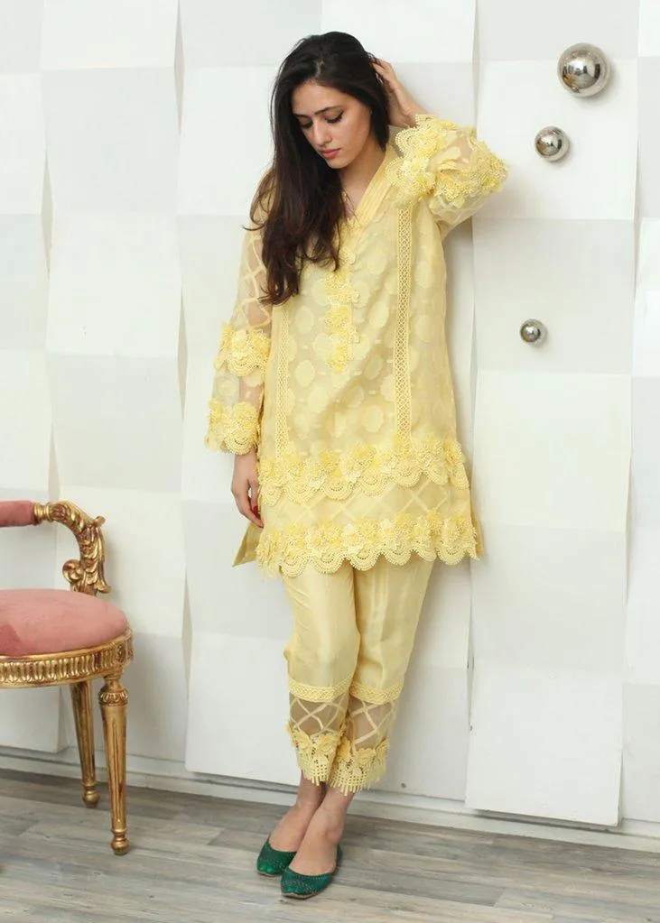 Maheen Trends - Calla - Yellow - 2 Piece - Silk & Organza