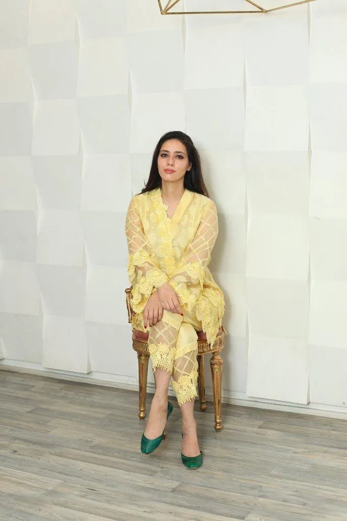 Maheen Trends - Calla - Yellow - 2 Piece - Silk & Organza