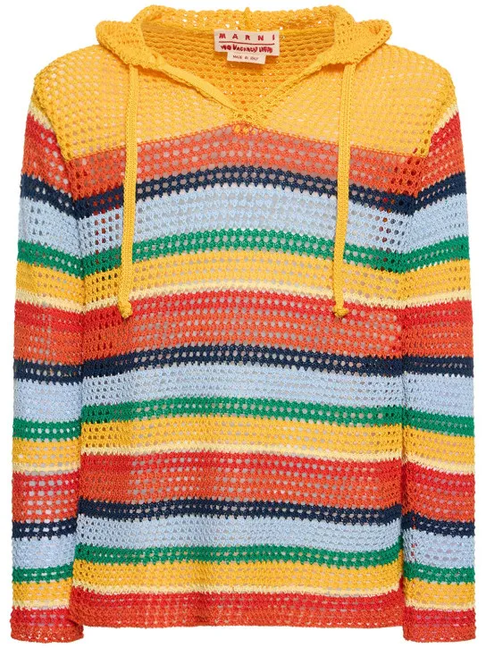 Marni   Striped crocheted cotton hoodie 