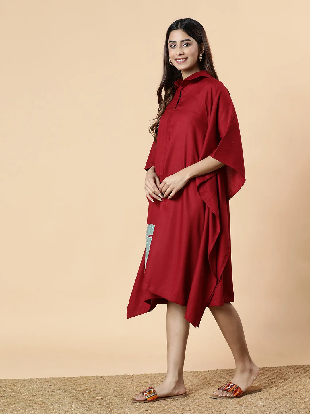 Maroon Rayon Shirt-Kaftan - Independent