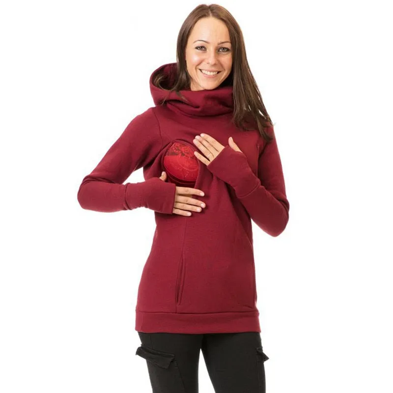 Maternity Sweatshirt Women Nursing Maternity Long Sleeves Hooded Breastfeeding Hoodie for Fall/Winter.