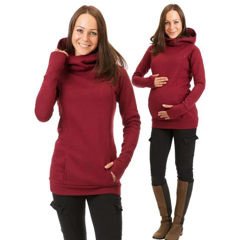 Maternity Sweatshirt Women Nursing Maternity Long Sleeves Hooded Breastfeeding Hoodie for Fall/Winter.