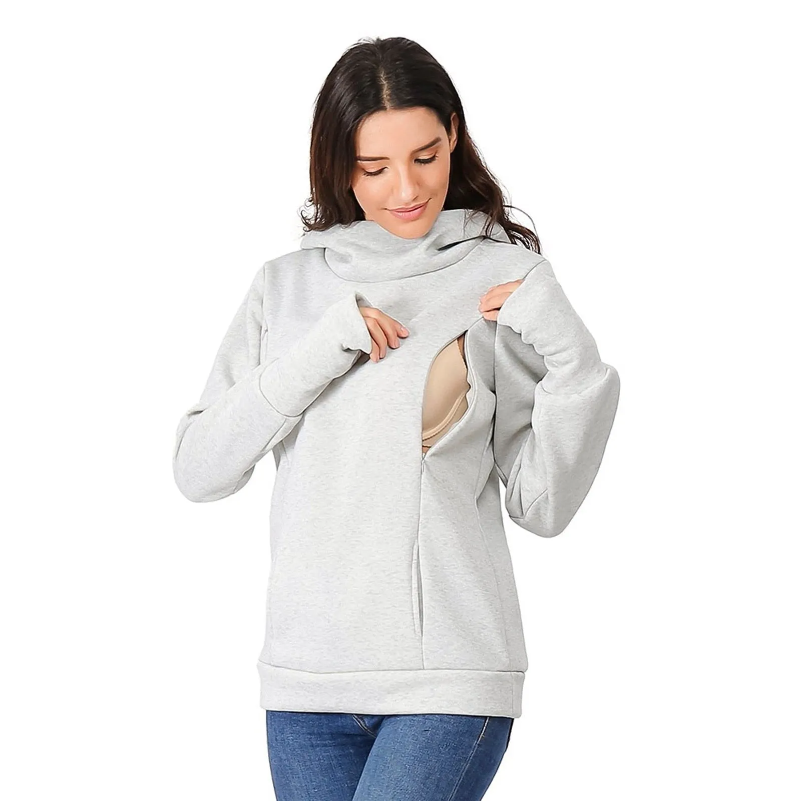 Maternity Sweatshirt Women Nursing Maternity Long Sleeves Hooded Breastfeeding Hoodie Pregnant Women Winter Hooded Sweatshirt