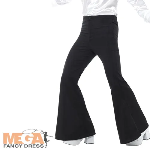 Men's Black Flared Trousers 60s 70s Hippy Flares Disco Fancy Dress Costume