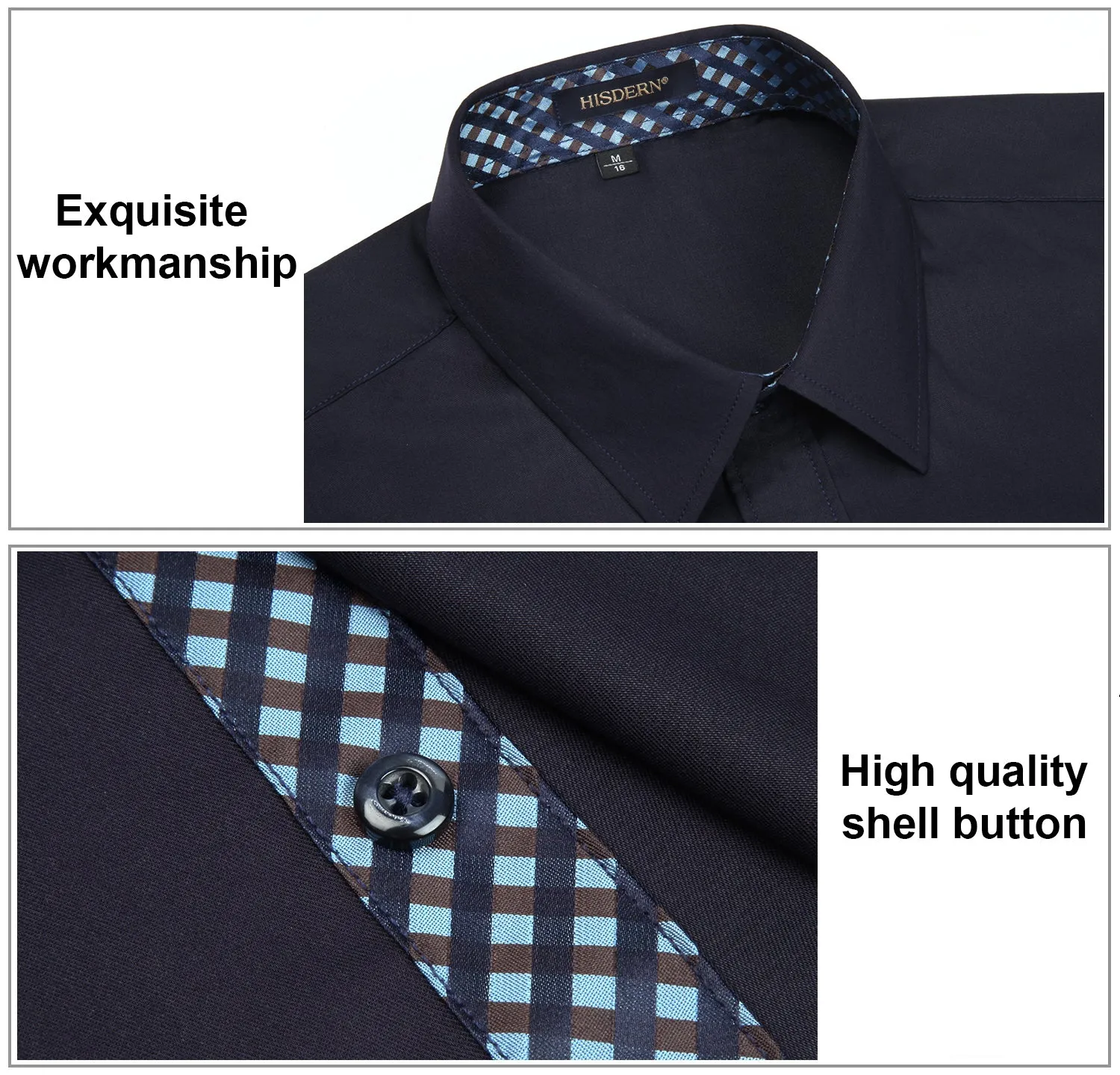 Men's Button Down Dress Shirt with Pocket - NAVY BLUE/BLUE