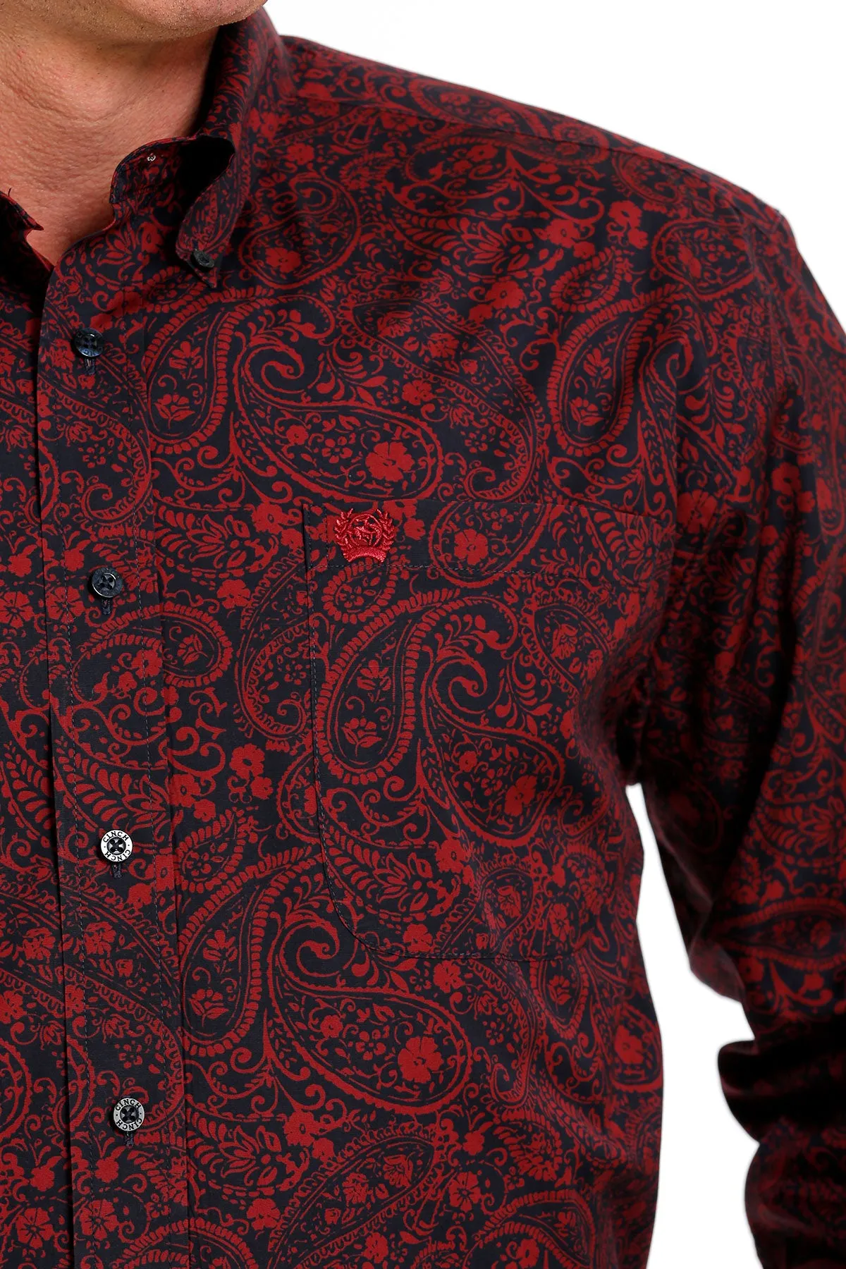 Men's Cinch Burgundy/Navy Paisley Long Sleeve Shirt - MTW1105626