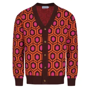 Men's Orange Geometric Knitted Long Sleeves Cardigan