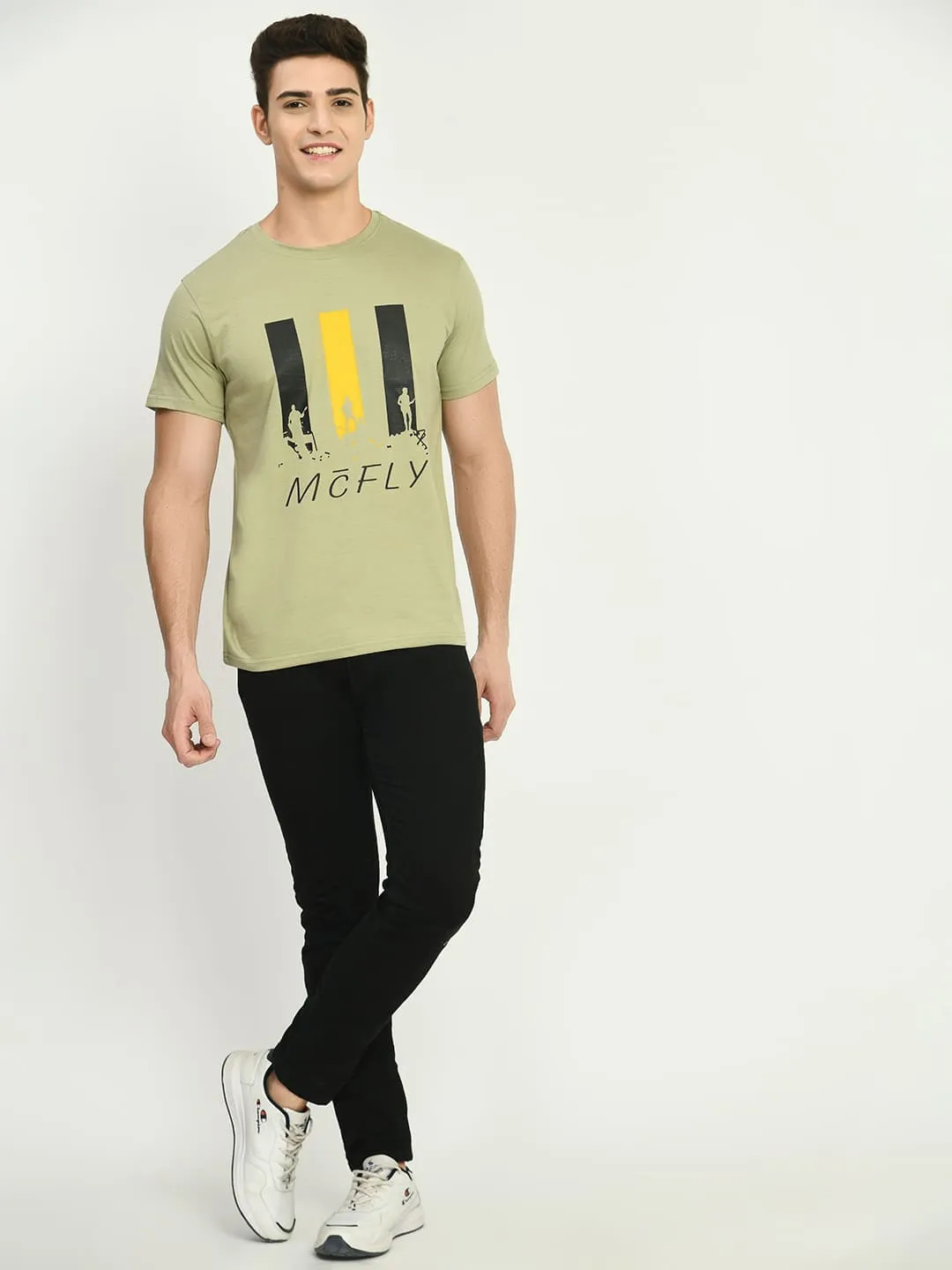 Men’s Printed Round Regular Fit T-Shirt - M. Green