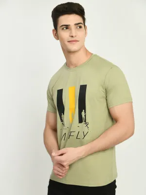 Men’s Printed Round Regular Fit T-Shirt - M. Green