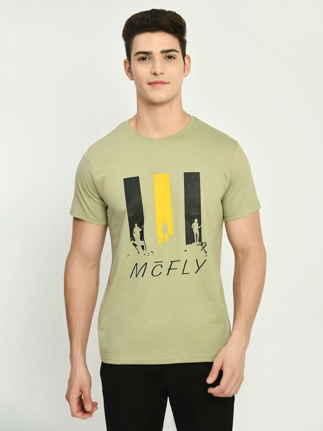 Men’s Printed Round Regular Fit T-Shirt - M. Green