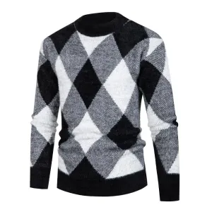 Men's Rhombus Loose Knit Pullover Half Turtleneck Casual Sweater 94522252L