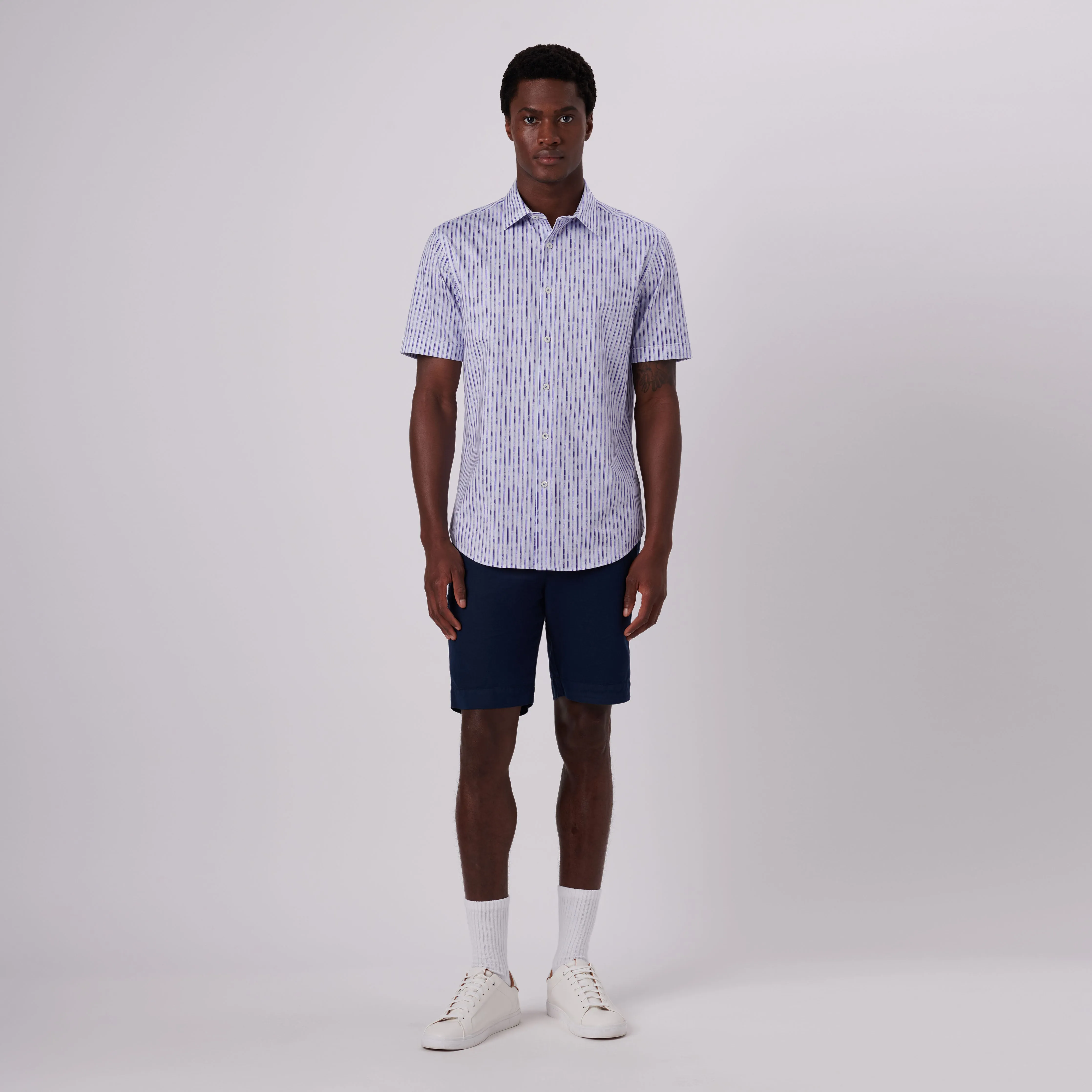 Miles Interrupted Stripe Print OoohCotton Short Sleeve Shirt